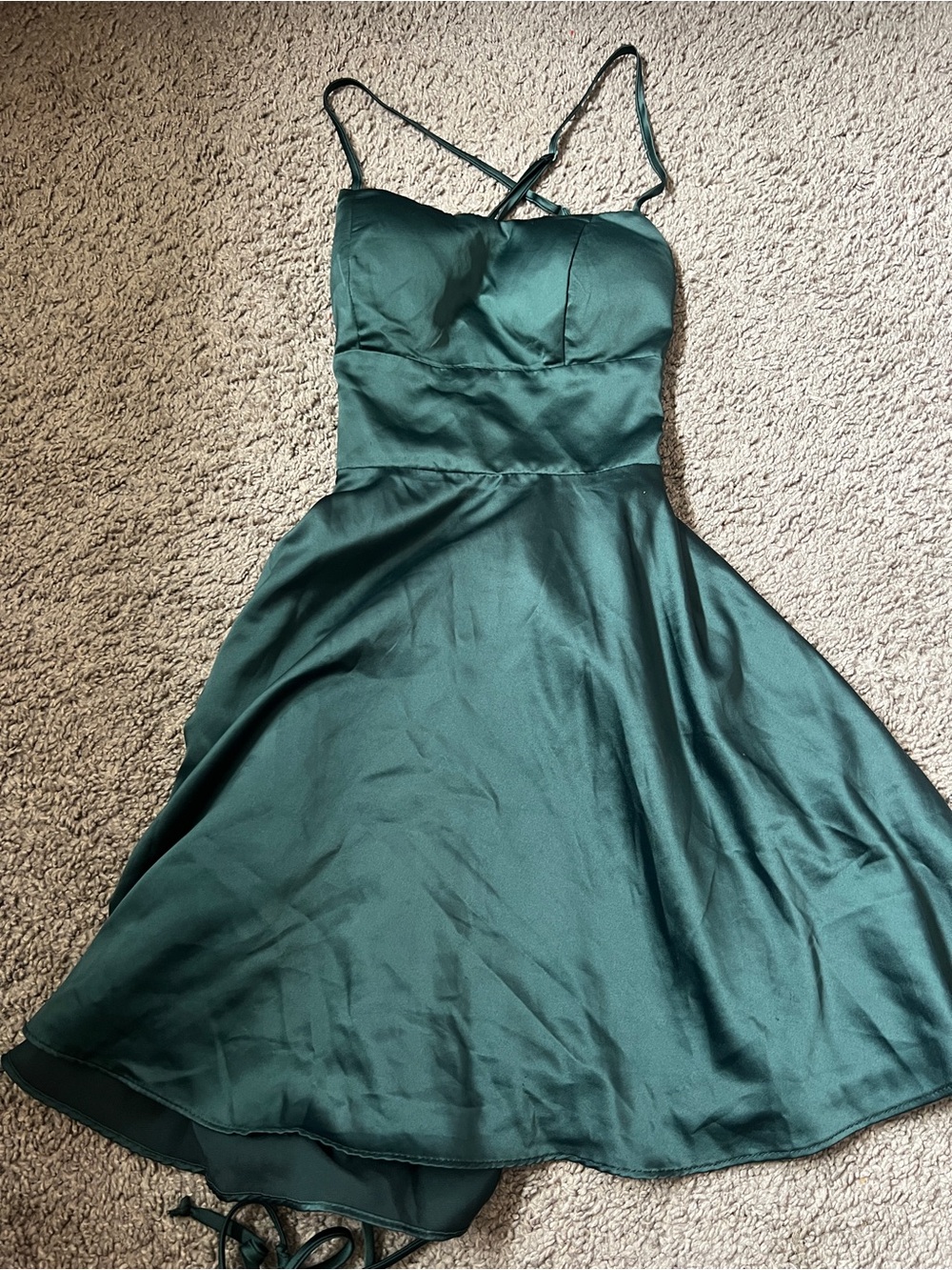 Windsor Emerald Green Satin Mini Dress with Crisscross Straps